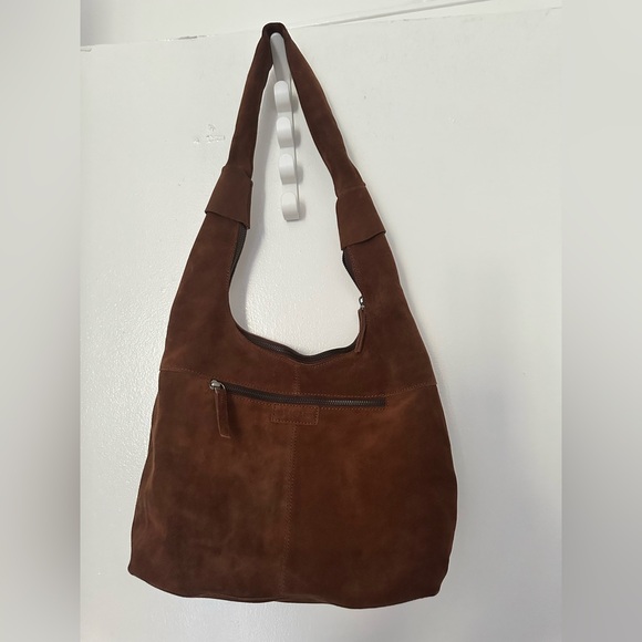 Chocolate brown suede big slouchy hobo shoulder bag - Picture 3 of 11